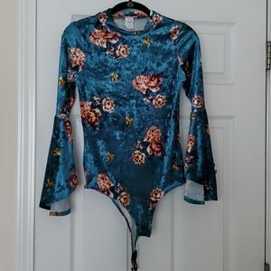Long Bell Sleeve Velvet Bodysuit